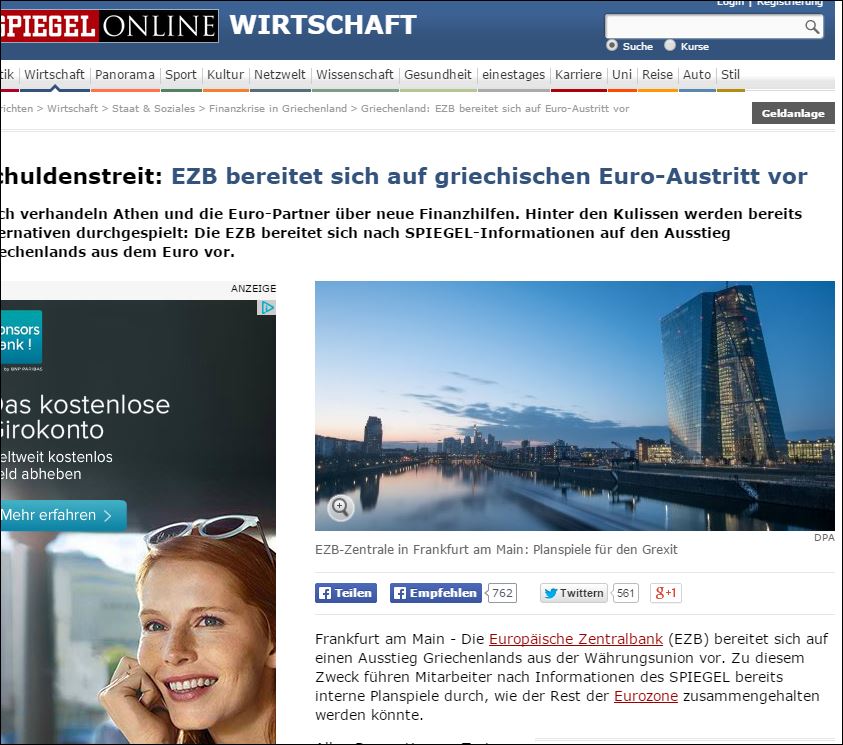 Spiegel: Η ΕΚΤ προετοιμάζεται για ενδεχόμενο Grexit