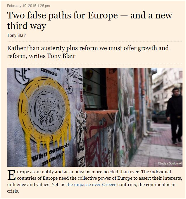 Παρέμβαση του Τόνι Μπλερ για την Ελλάδα