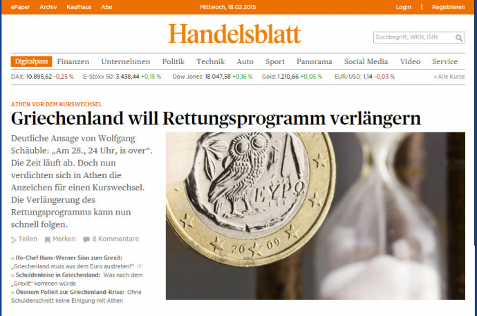 Handelsblatt: Η Ελλάδα θέλει να επεκτείνει το πρόγραμμα διάσωσης
