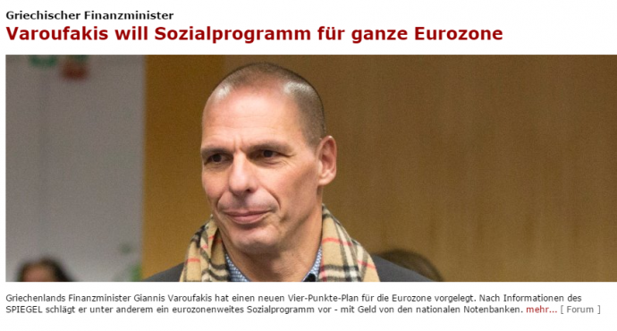 Der Spiegel: Ο Βαρουφάκης θέλει κοινωνικό πρόγραμμα για όλη την Ευρωζώνη