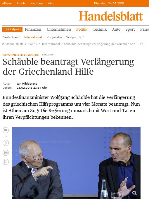 Handelsblatt: Ο Σόιμπλε δεν αποκλείει νέα βοήθεια στην Ελλάδα
