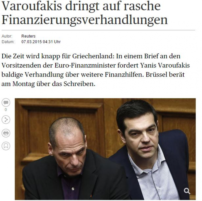 Handelsblatt:Ο Βαρουφάκης προωθεί ταχείες διαπραγματεύσεις για χρηματοδότηση