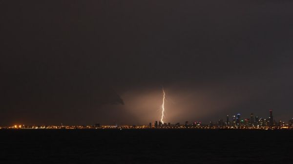 The storm over Port Phillip Bay.