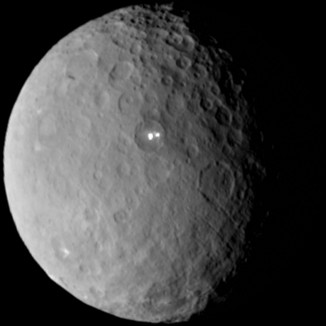 Ceres rotates in this sped-up movie comprised of images taken by NASA's Dawn mission during its approach to the dwarf planet. The images were taken on February 19th, 2015, from a distance of nearly 29,000 miles (46,000 kilometres). Dawn observed Ceres for a full rotation, which lasts about nine hours. The images have a resolution of 2.5 miles (4 kilometres) per pixel. Image credit: NASA/JPL-Caltech/UCLA/MPS/DLR/IDA