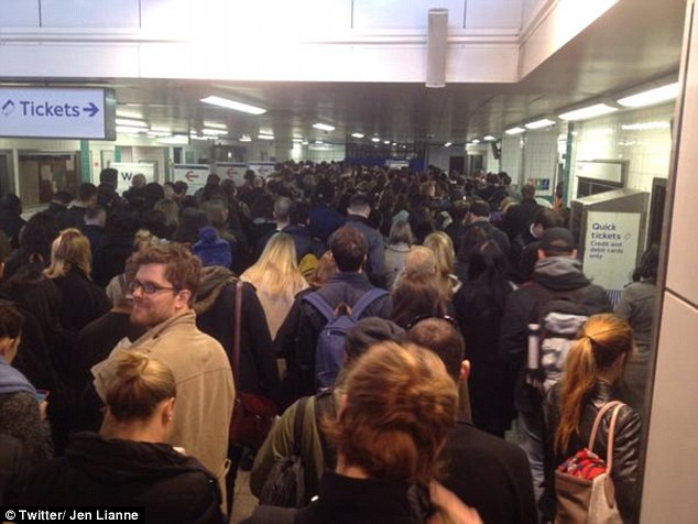 Very busy: Overcrowding at Brixton station in south London today following the accident at Clapham South