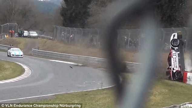 Mardenborough's car crashed into barriers on the outside of one of the turns at the Nurburgring