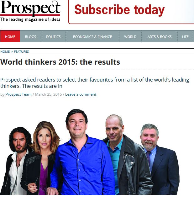 Ο Βαρουφάκης δεύτερος σε λίστα με τους κορυφαίους στοχαστές