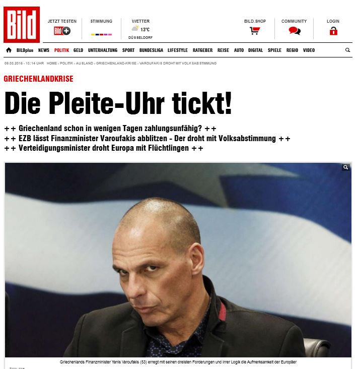 Νέα πρόκληση της Bild: “Ο Βαρουφάκης πρέπει να ξεβρακωθεί”