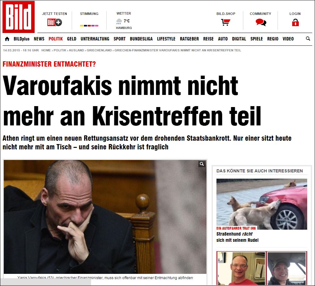 Προκλητικό δημοσίευμα της Bild για τον Βαρουφάκη