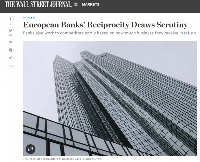 WSJ: Χρήζει εξέτασης η αμοιβαιότητα των ευρωπαϊκών τραπεζών