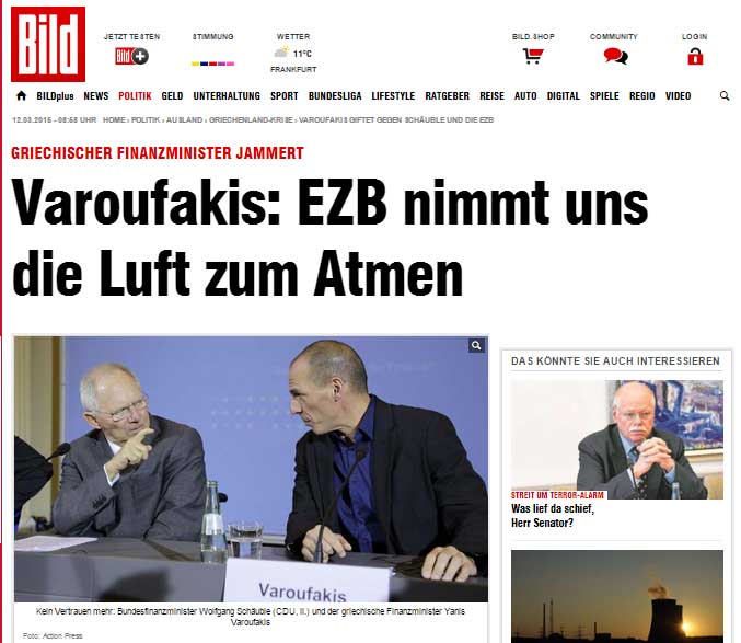 Πρωτοσέλιδο στον γερμανικό Τύπο η δήλωση Βαρουφάκη για την ΕΚΤ