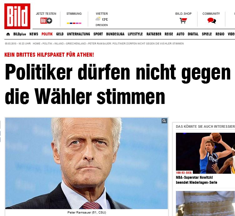 Bild: Κορυφαίο στέλεχος της Μέρκελ προτείνει Grexit