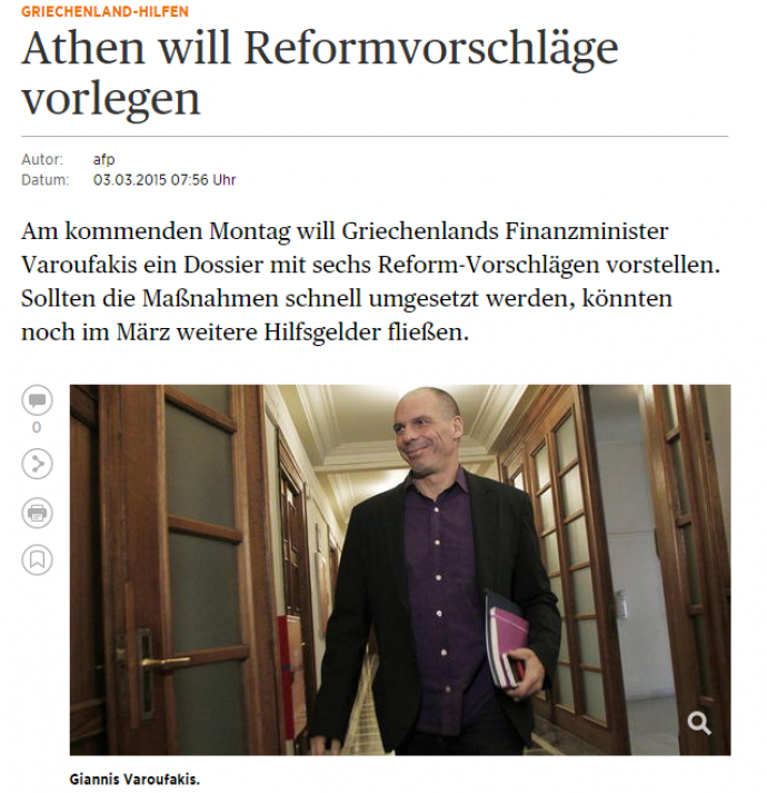 Η Handelsblatt για τις δηλώσεις Βαρουφάκη “στον ενικό”