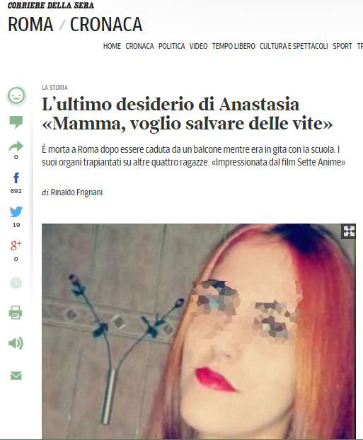 Corriere della Sera: Δεν αυτοκτόνησε η 17χρονη από την Ημαθία