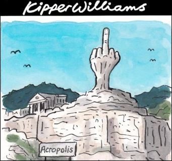 Ο Guardian “σκιτσάρει” τη χειρονομία του Βαρουφάκη – ΦΩΤΟ