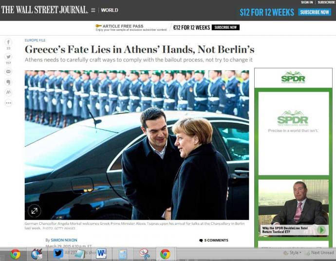 WSJ: Ο Τσίπρας έσκαψε έναν λάκκο και ούτε η Μέρκελ μπορεί να τον βγάλει