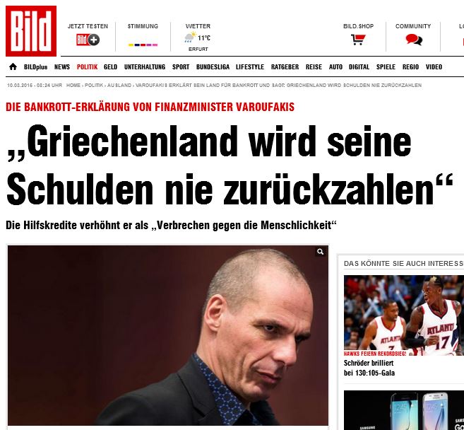 Bild: Οι αφερέγγυοι Έλληνες και ο Βαρουφάκης