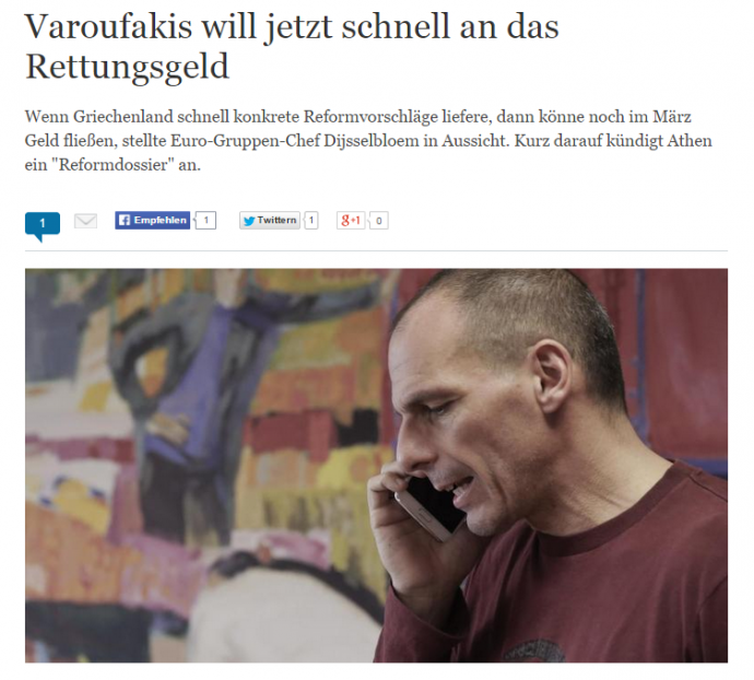 Die Welt: Ο Βαρουφάκης θέλει γρήγορα τα χρήματα διάσωσης