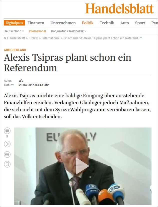 Η Handelsblatt για τη συνέντευξη του Πρωθυπουργού στον Νίκο Χατζηνικολάου