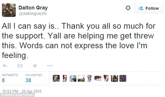 Grateful: The star tweeted his thanks to all the fans who had sent him messages of support following the accident