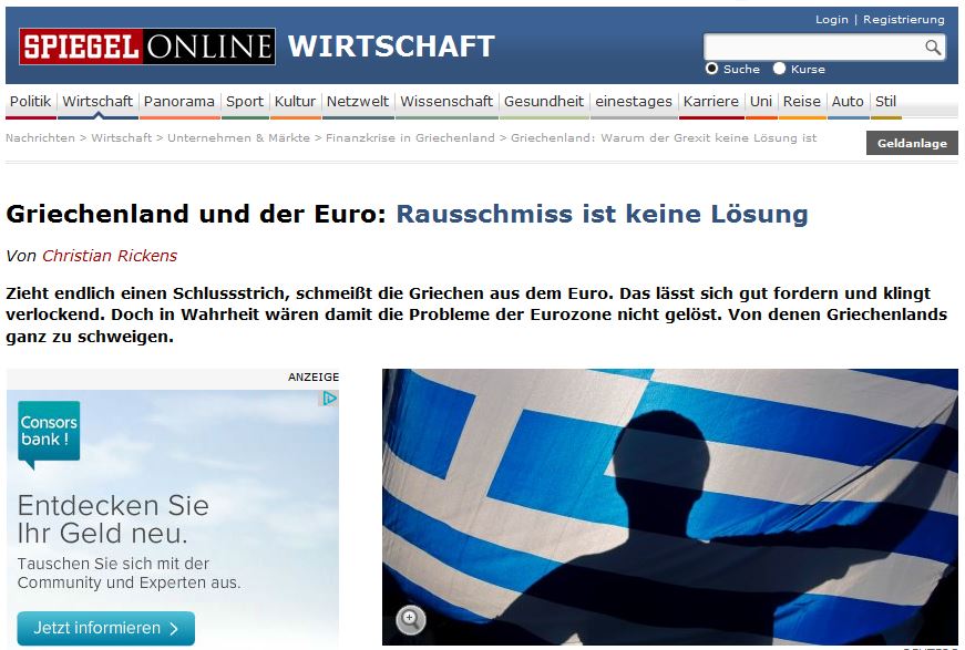 Spiegel: Ένα Grexit θα στοιχίσει ανθρώπινες ζωές