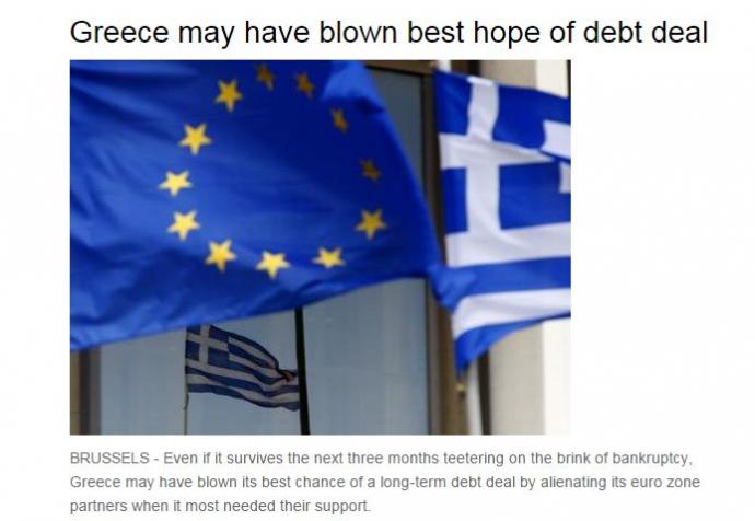 Reuters: Η Ελλάδα ίσως έχει χάσει κάθε ευκαιρία συμφωνίας για το χρέος