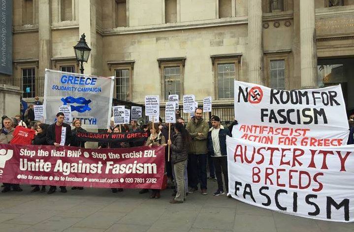 Αντιναζιστική εκδήλωση στο Λονδίνο για τη δίκη της Χ.Α. – ΦΩΤΟ