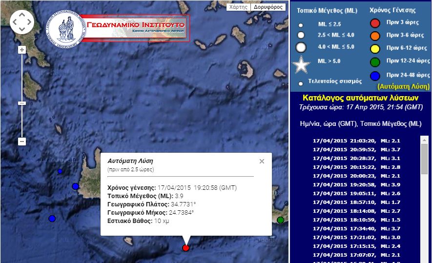 Σεισμός 4 Ρίχτερ νότια της Κρήτης