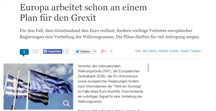 Die Welt: Η Ευρώπη επεξεργάζεται ήδη σχέδιο Grexit