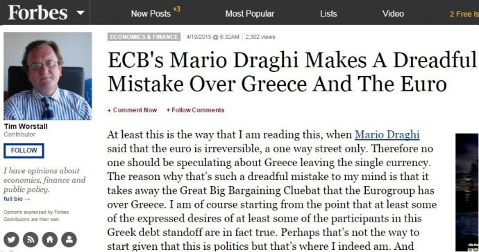 Forbes: Το τεράστιο λάθος του Ντράγκι με την Ελλάδα