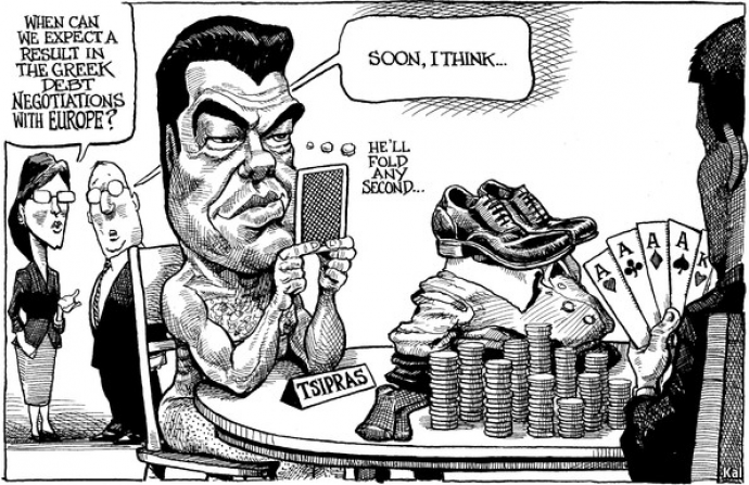 Σκίτσο Economist: Ο Τσίπρας γυμνός παίζει στο πόκερ την διαπραγμάτευση – ΦΩΤΟ