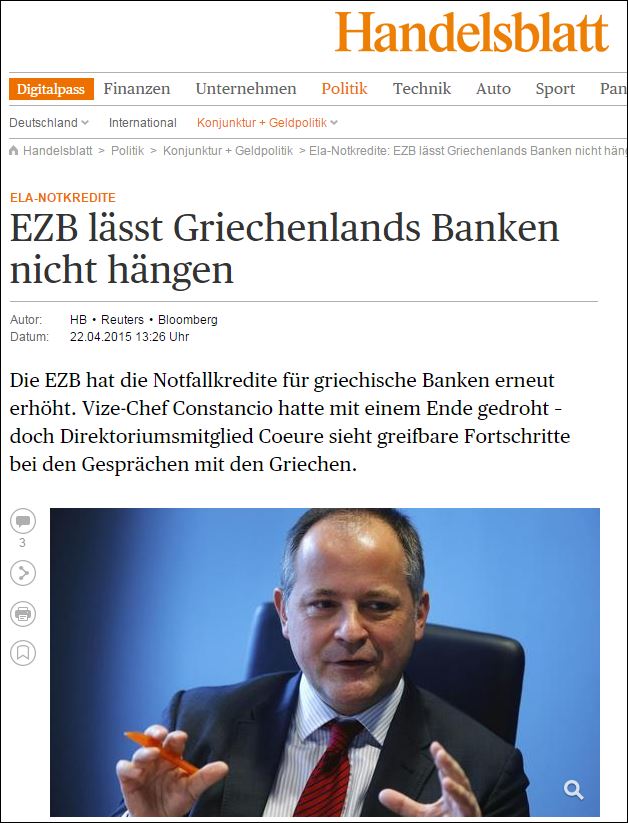 Handelsblatt: Αύξηση του ELA κατά 1,5 δισεκ. ευρώ για την Ελλάδα
