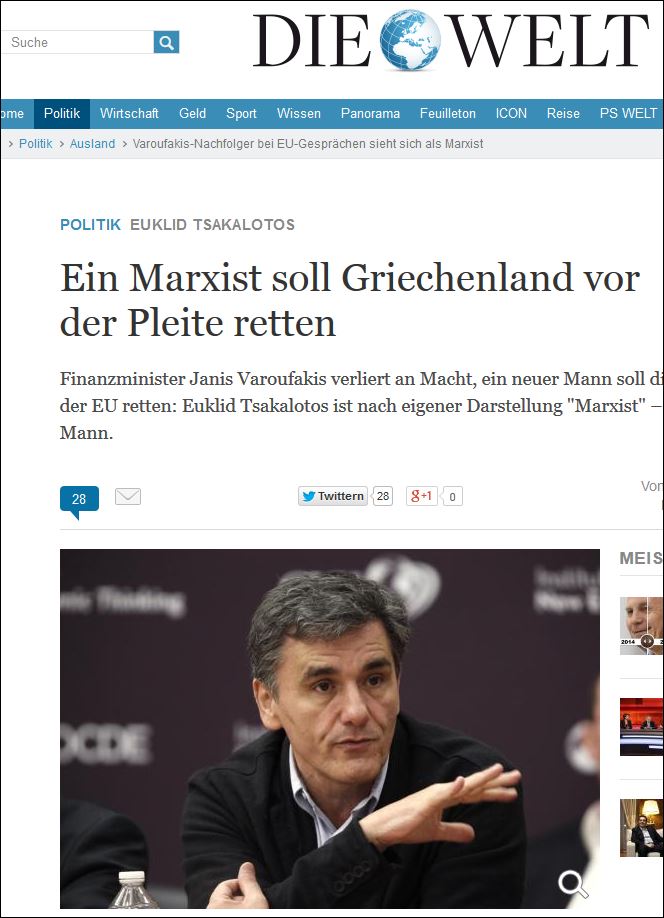 Η Welt για τον Τσακαλώτο: Ένας μαρξιστής θα σώσει την Ελλάδα