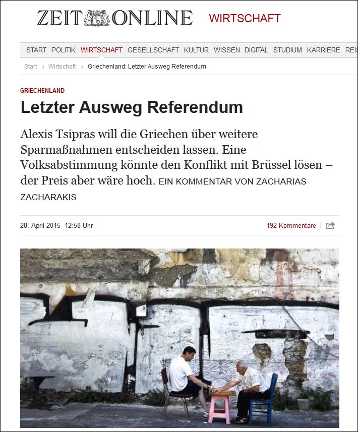 Die Zeit: Τελευταία διέξοδος το δημοψήφισμα