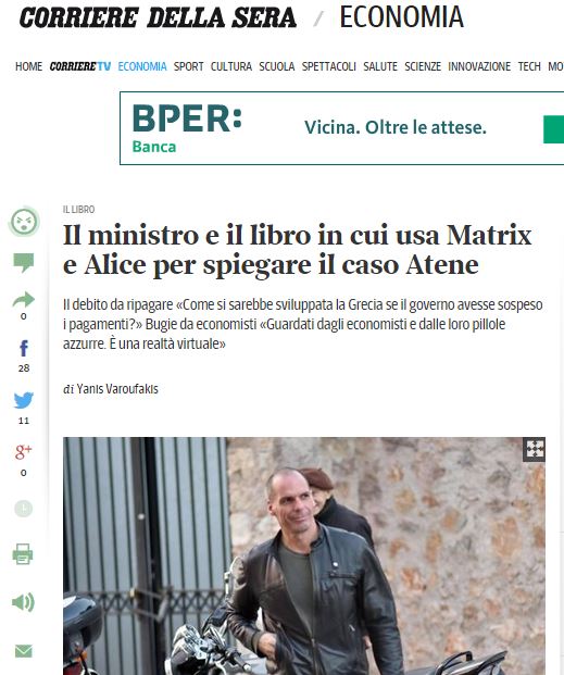 Η Corriere della Sera δημοσιεύει απόσπασμα από το βιβλίο του Βαρουφάκη