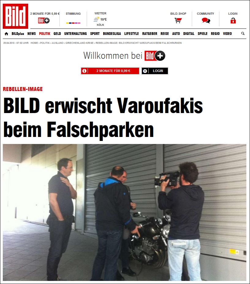 “Η Bild τσάκωσε τον Βαρουφάκη να παρκάρει παράνομα” – ΦΩΤΟ