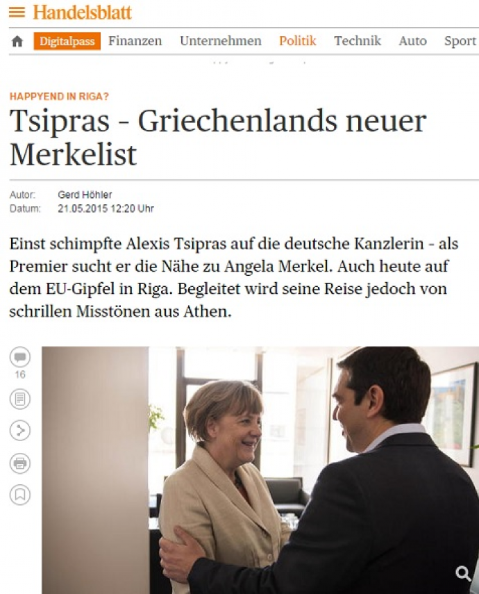 Handelsblatt: Αλέξης Τσίπρας ο νέος “Μερκελιστής”