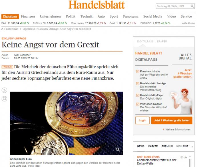 Handelsblatt: Γερμανοί επιχειρηματίες θέλουν την Ελλάδα εκτός ευρώ