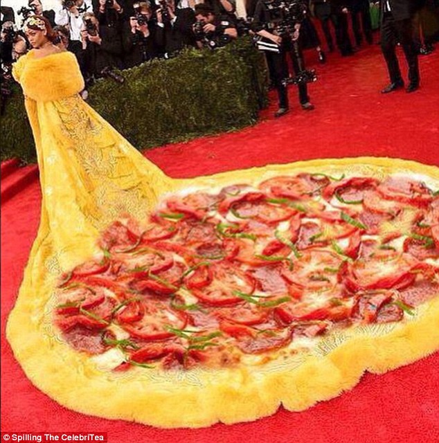 Pizza or dress? Rihanna's canary Guo Pei robe became the topic of many fan created memes on Twitter and Instagram after the Met Gala in New York City on Monday