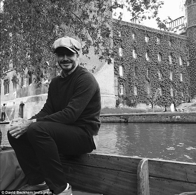 Relaxing: David shared this relaxed picture of himself in front of one of Cambridge's many beautiful buildings