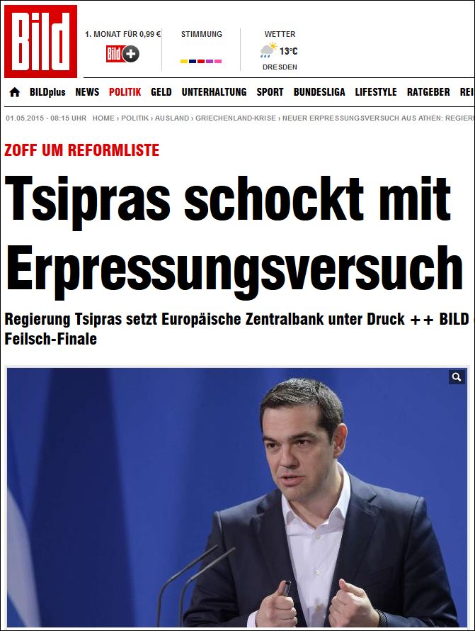 Bild: Σοκάρει ο Τσίπρας με την προσπάθειά του για εκβιασμό