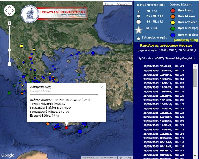 Σεισμός 4,3 Ρίχτερ νότια της Κρήτης – ΤΩΡΑ