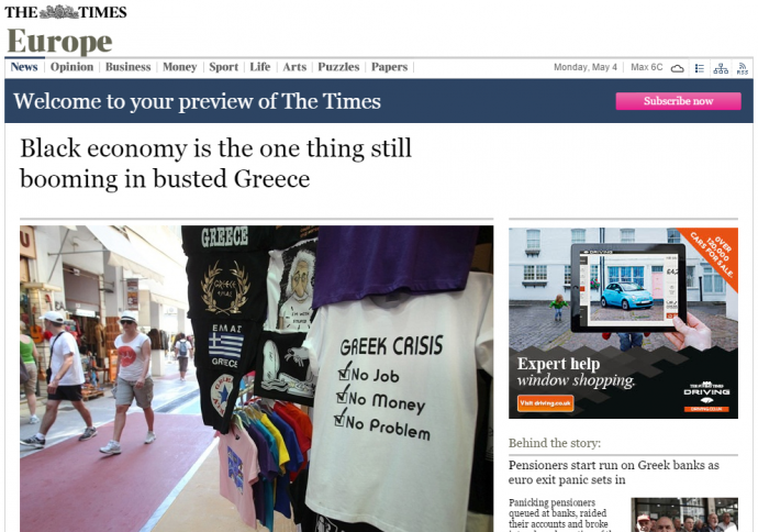 The Times: Η μαύρη οικονομία ανθεί στη χρεοκοπημένη Ελλάδα