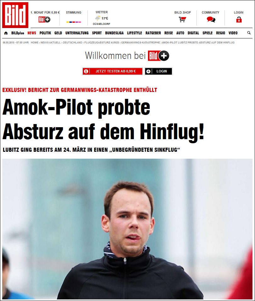 Η Bild για την υπόθεση Germanwings: Ο Λούμπιτς είχε προβάρει τη μοιραία πτήση