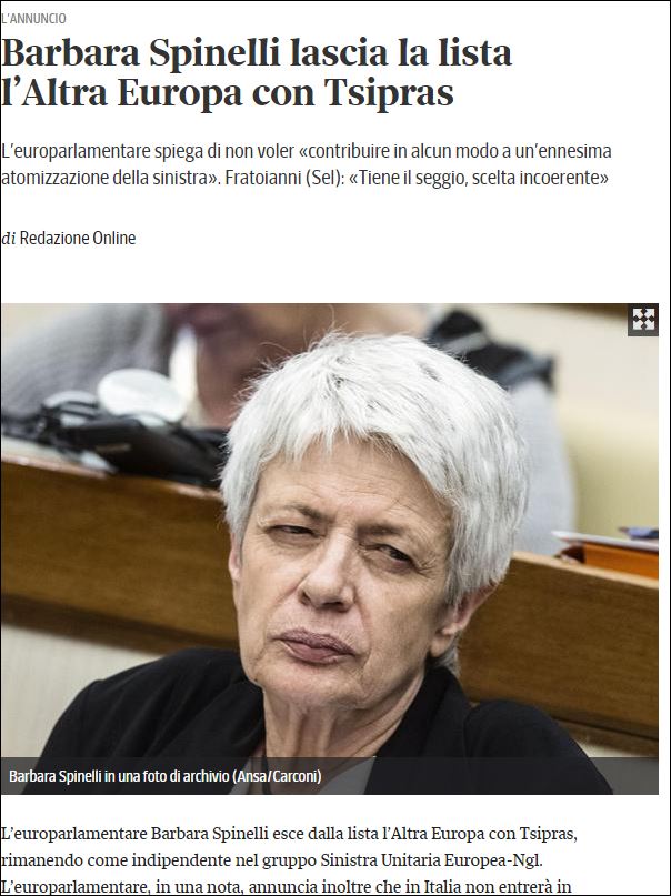 Αποχώρησε από την “L’ Altra Europa con Tsipras” η Μπάρμπαρα Σπινέλι