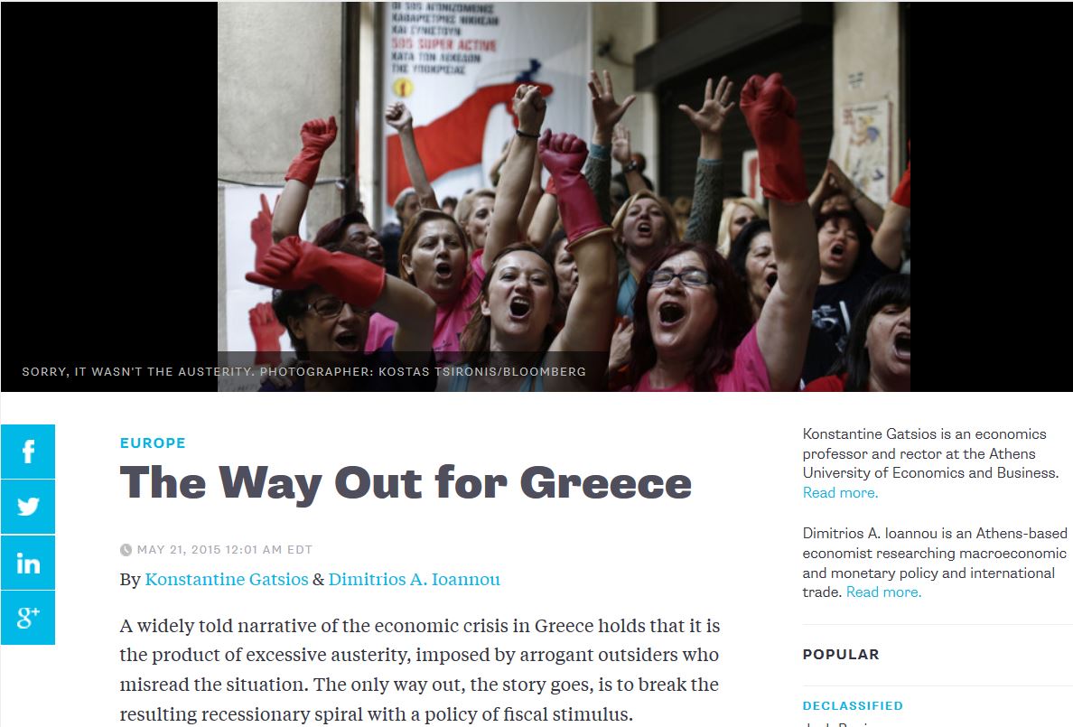 Bloomberg View: Δυο γραμμές για την έξοδο από την κρίση