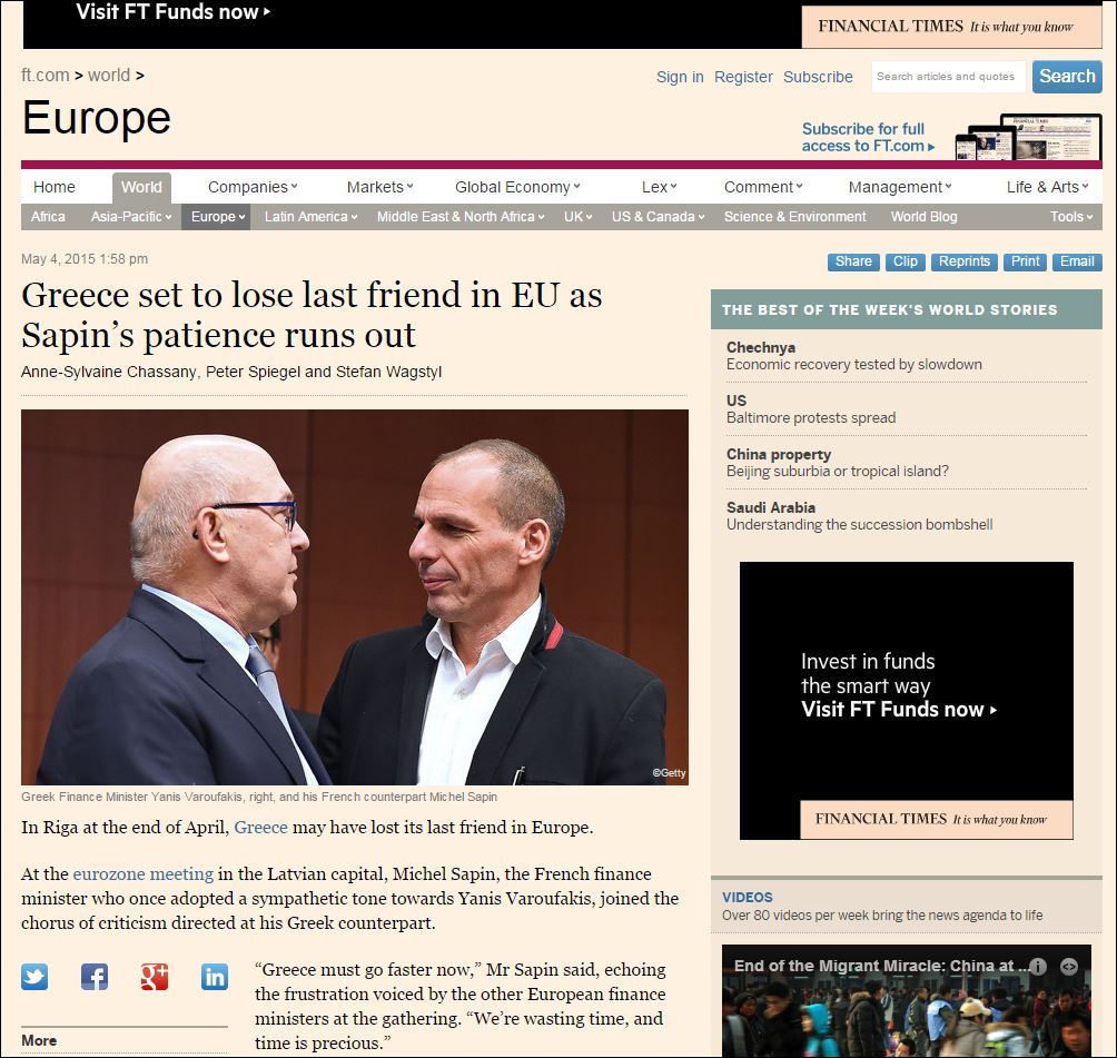 FT: Οργισμένος ο Σαπέν με τον Βαρουφάκη