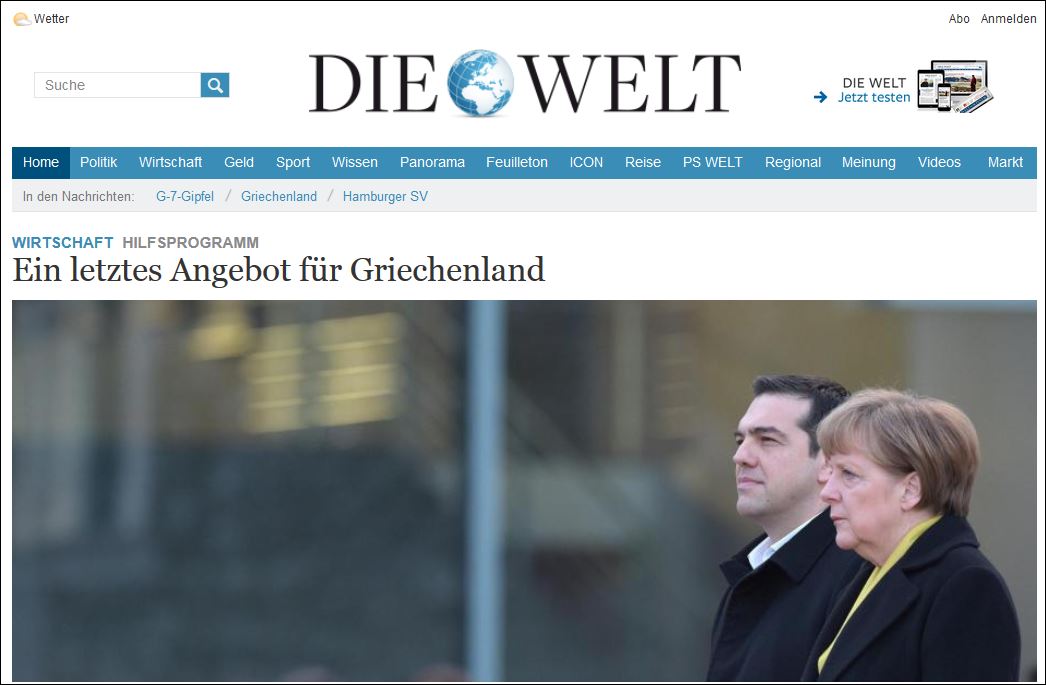 Die Welt: Τελευταία προσφορά για την Ελλάδα