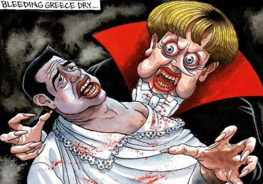 Η Μέρκελ «πίνει» το αίμα του Τσίπρα – Το σκίτσο που έγινε viral – ΦΩΤΟ