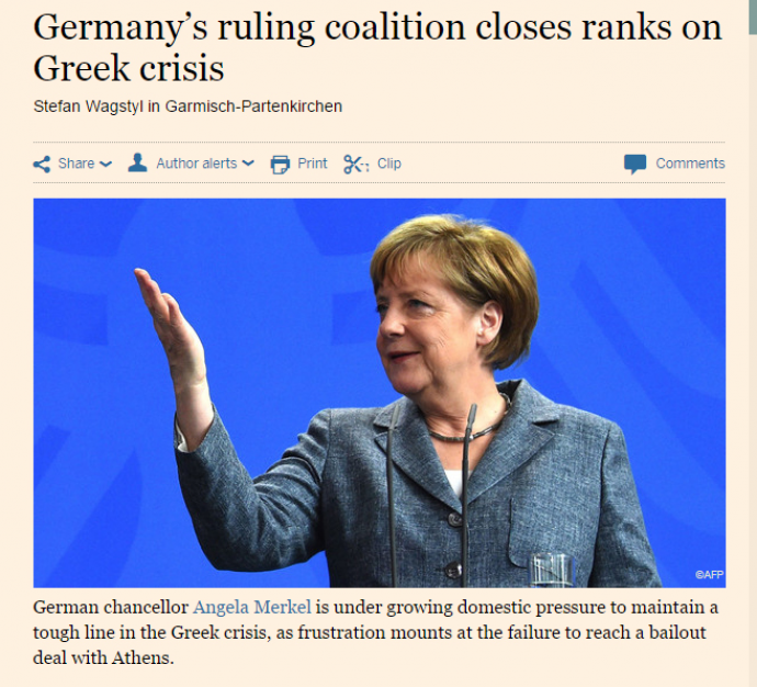 FT: Η Μέρκελ έχει πρόβλημα με το κόμμα της λόγω της Ελλάδας